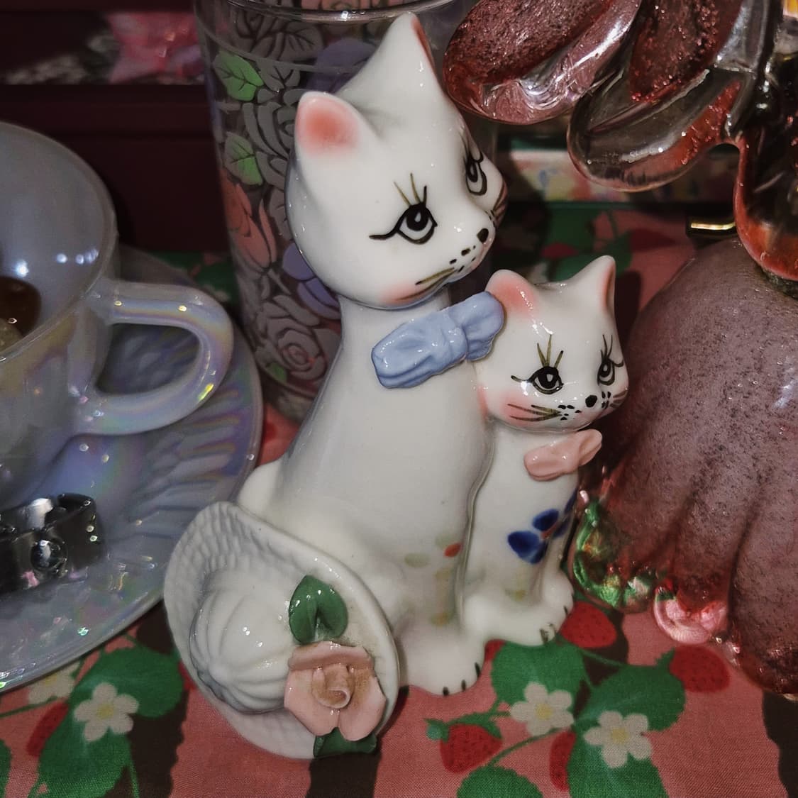 70s 앤틱 핸드메이드 고양이 꽃포지 피겨린 상품이미지7