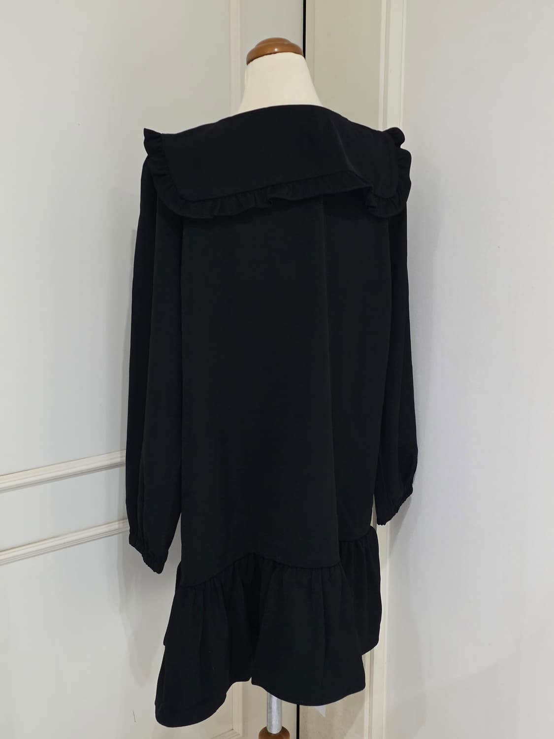 빅사이즈 빈티지)지뢰계갸루 로맨틱 하객룩 블랙 프릴 빅카라 미니원피스 상품이미지3