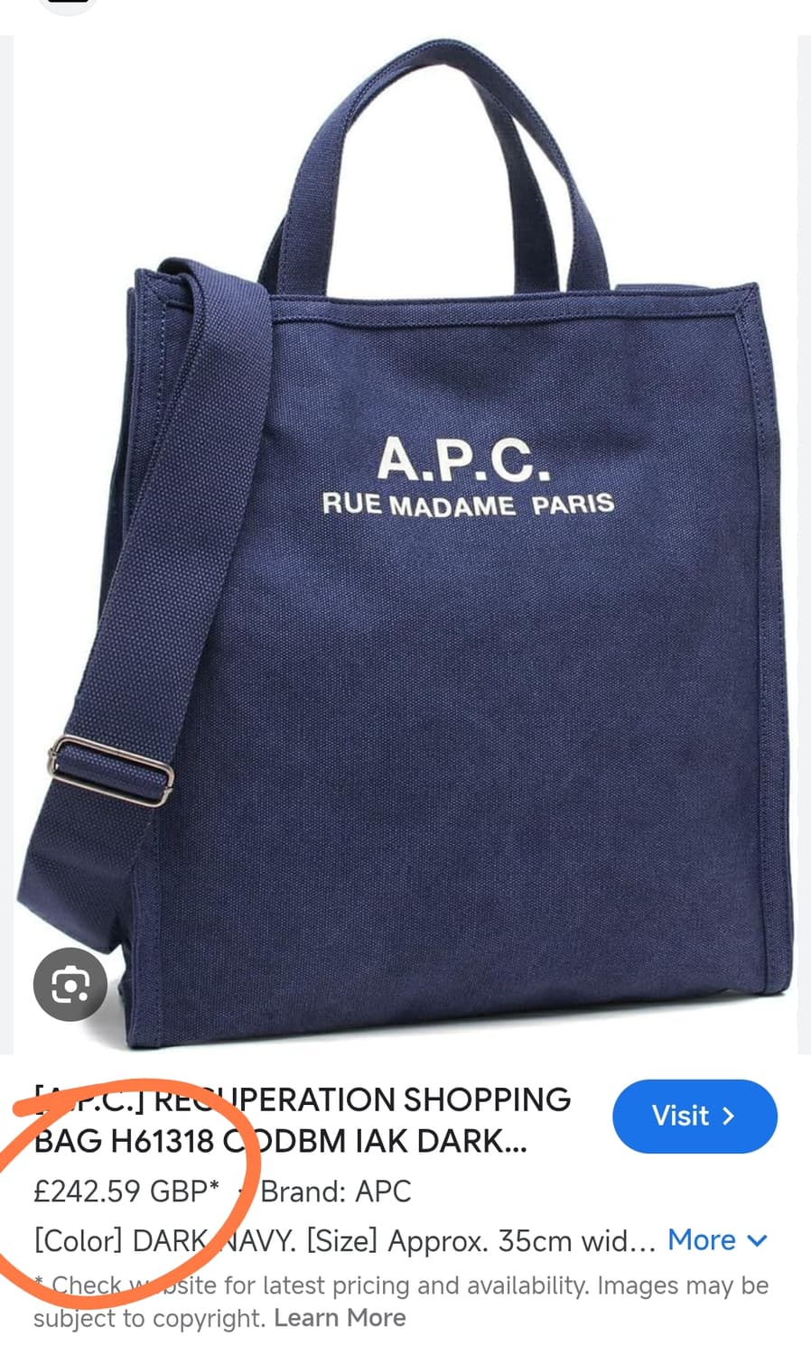 (새상품)APC 아페쎄 정품 리쿠퍼레이션 남녀공용 토트백 숄더백 네이비 상품이미지2