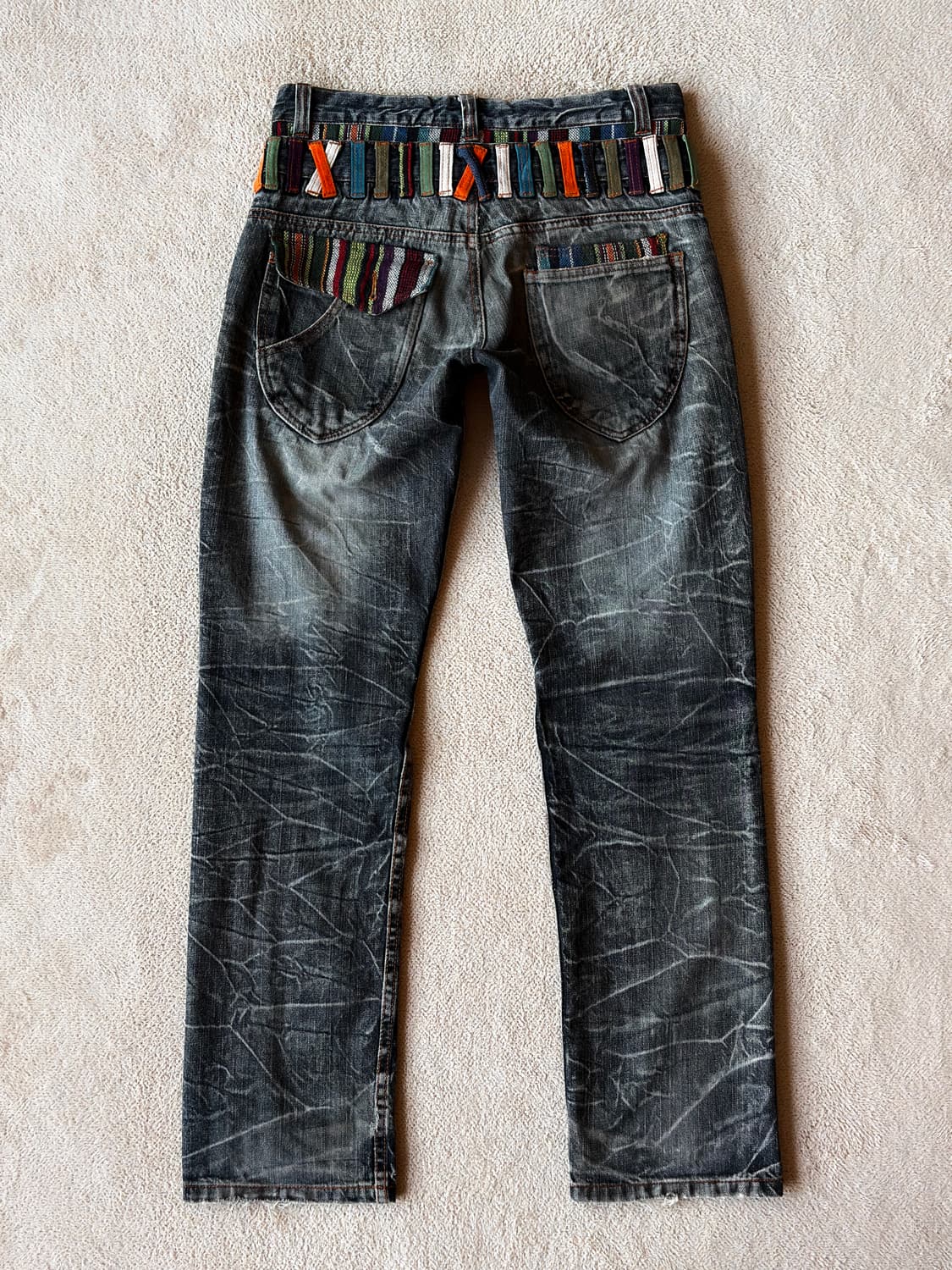 NYLAUS 더블 웨이스트 아플리케 디스트로이드 팬츠 상품이미지4