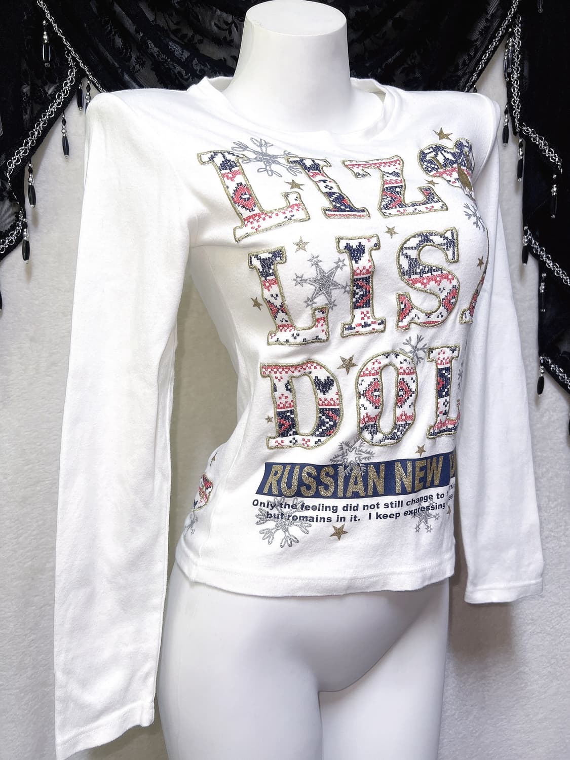 리즈리사돌 헤이세이 갸루 키치 펑크 핀터 레터링 글리터 핀터 긴팔탑 상품이미지1