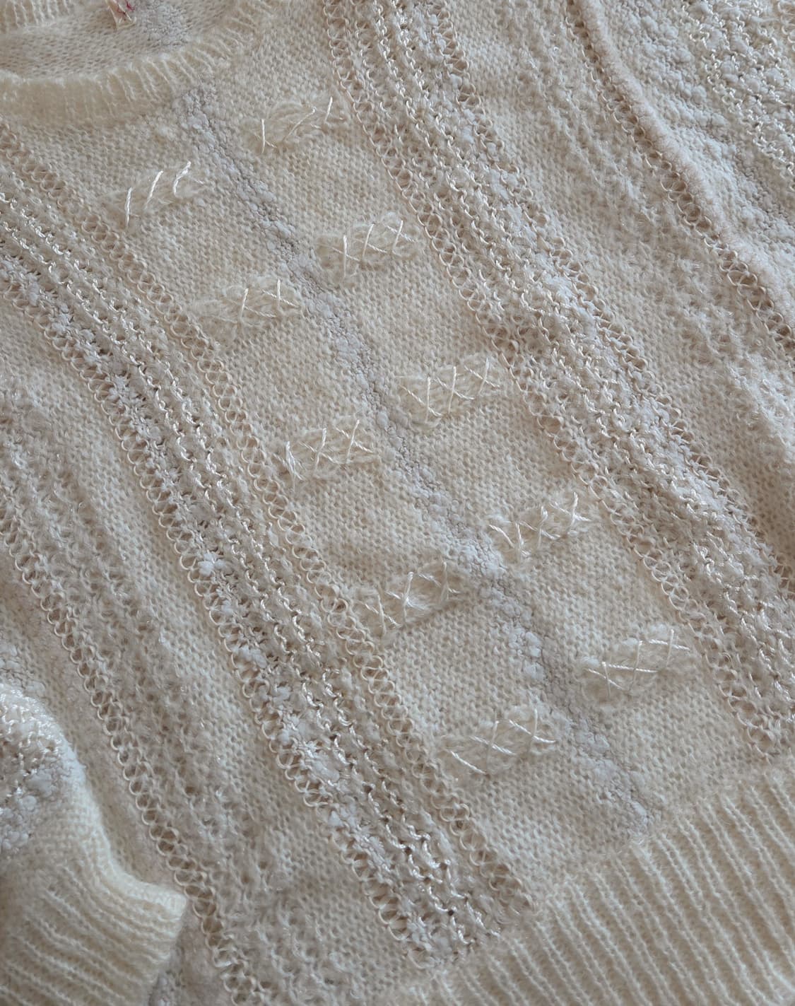 리본사 격자 포인트 크림컬러 빈티지 니트 상품이미지2