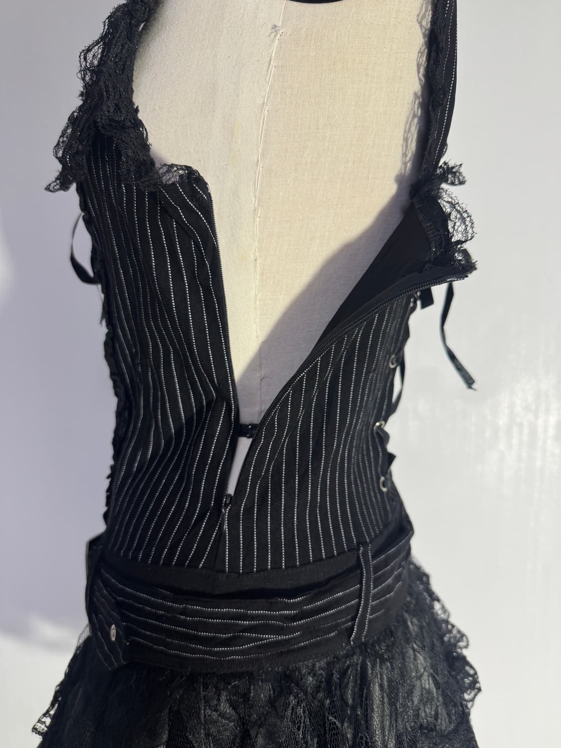 Acdc rag 핀 스트라이프 드레스 고딕 로리타 레이스 y2k 상품이미지5