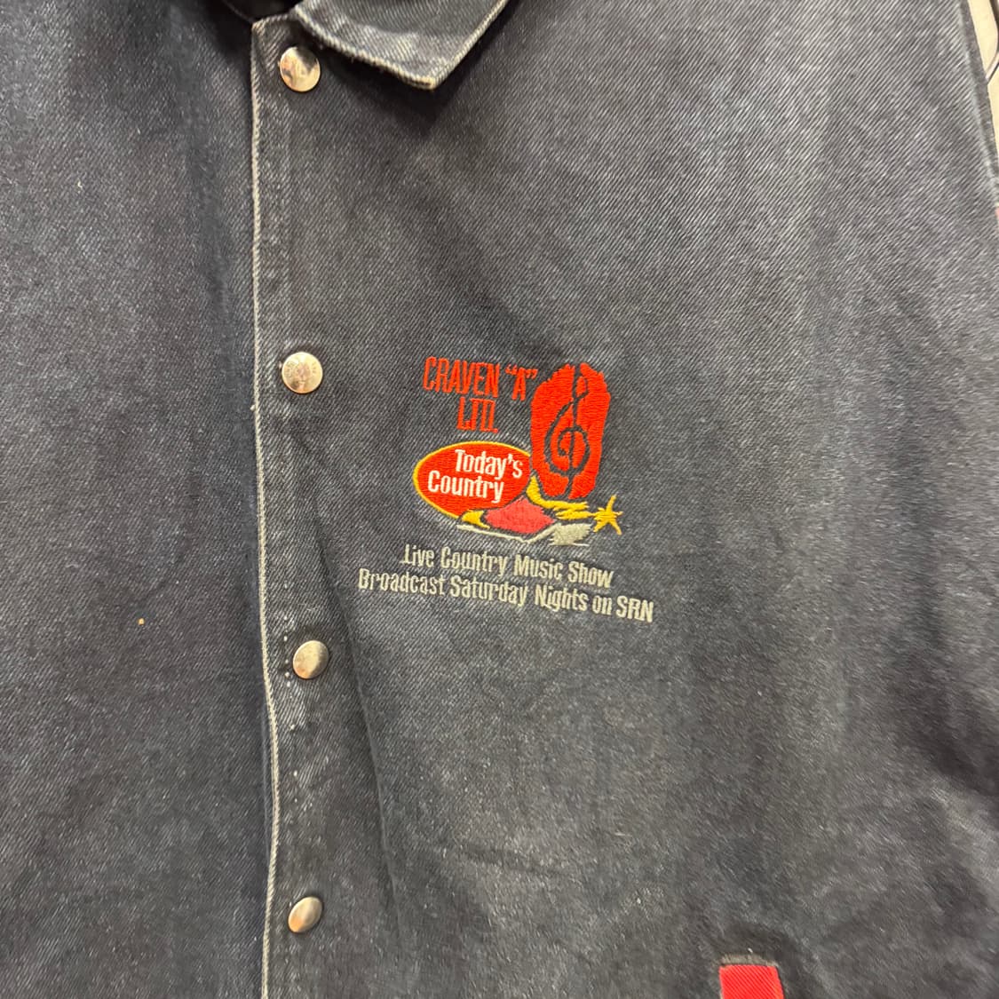 USA VTG 90s 빈티지 블랙 데님 바시티 레드 배색 워크 자켓 상품이미지5