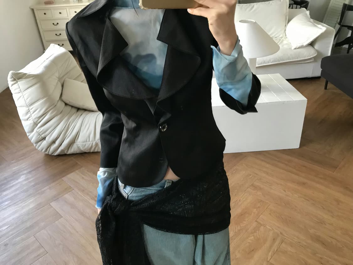 vintage black frill jacket 상품이미지5