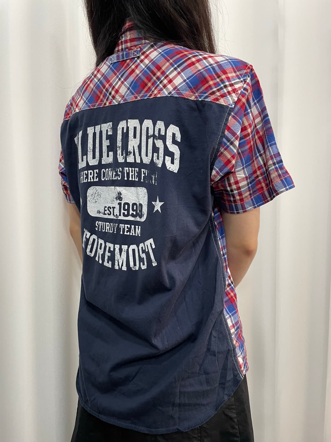 blue cross check design shirt 상품이미지3