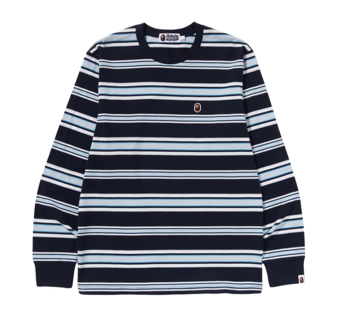 베이프 원 포인트 스트라이프 롱슬리브 티셔츠 네이비 상품이미지1
