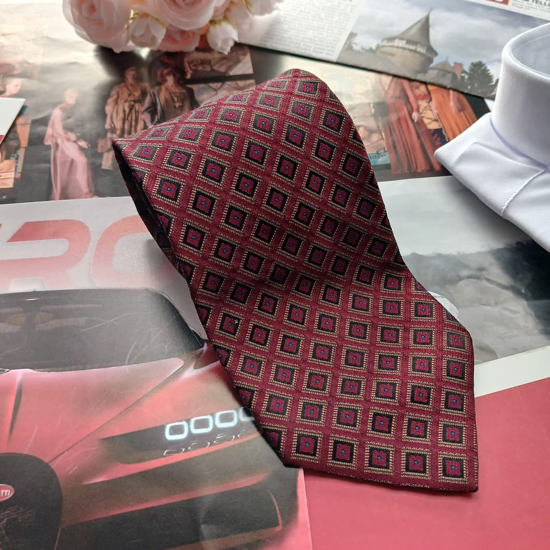 제냐 실크 버건디 다이아몬드 패턴 넥타이 9.2cm B등급 A18543
 상품이미지2