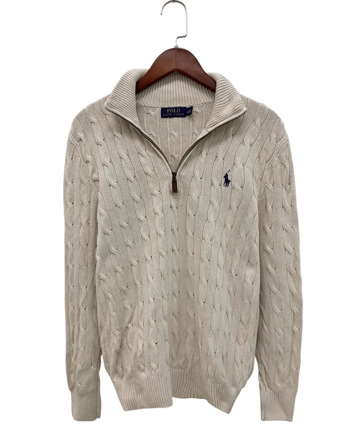 폴로 꽈배기 케이블 반집업 니트 아이보리 (S) 상품이미지1