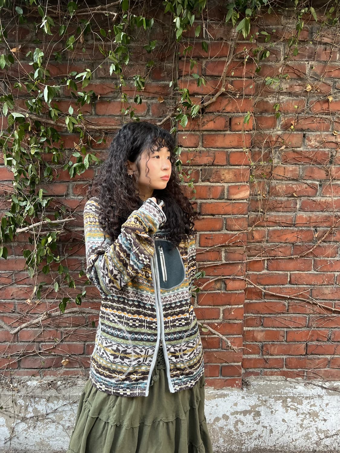 히피 패턴 핸드워머 포인트 후드 집업 상품이미지1