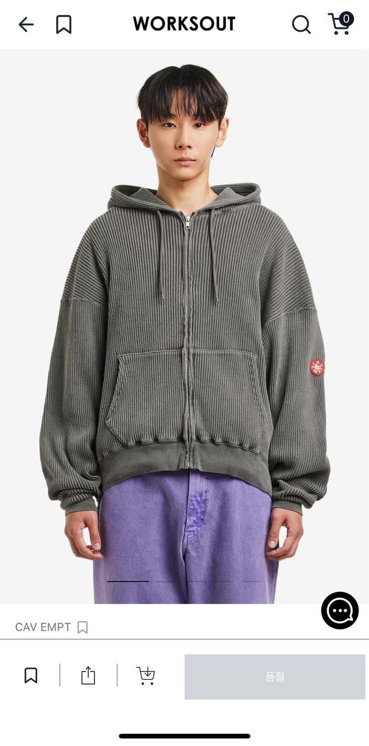 OVERDYE WIDE RIB CUT ZIP HOODY CHARCOAL 상품이미지1