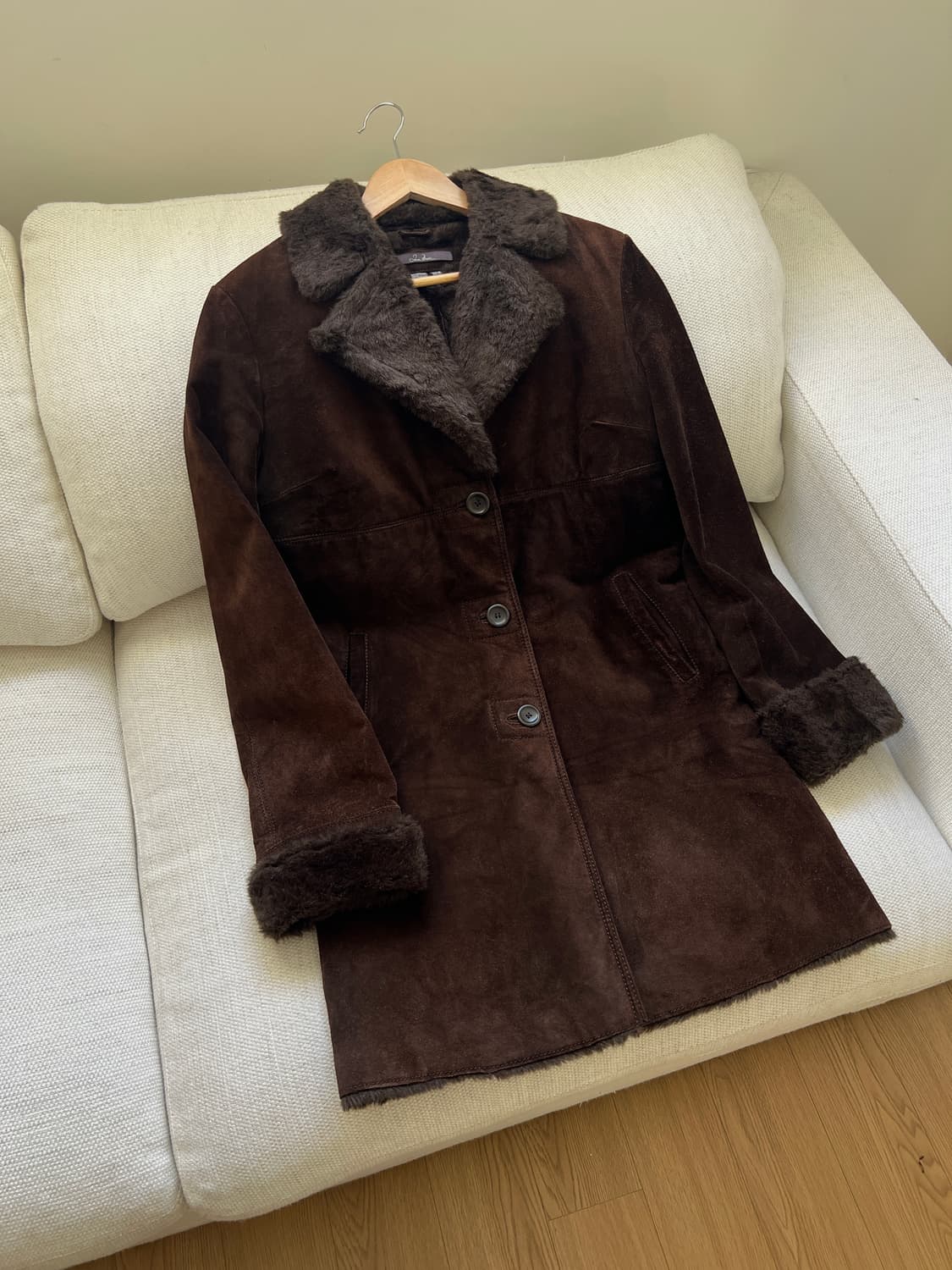 빈티지 다크 브라운 퍼 트리밍 레더 코트 상품이미지8