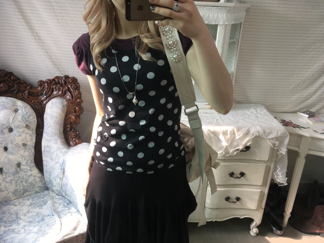 Set) 폴카 도트 슬리브리스 + 버건디 퍼프 반팔 상품이미지3