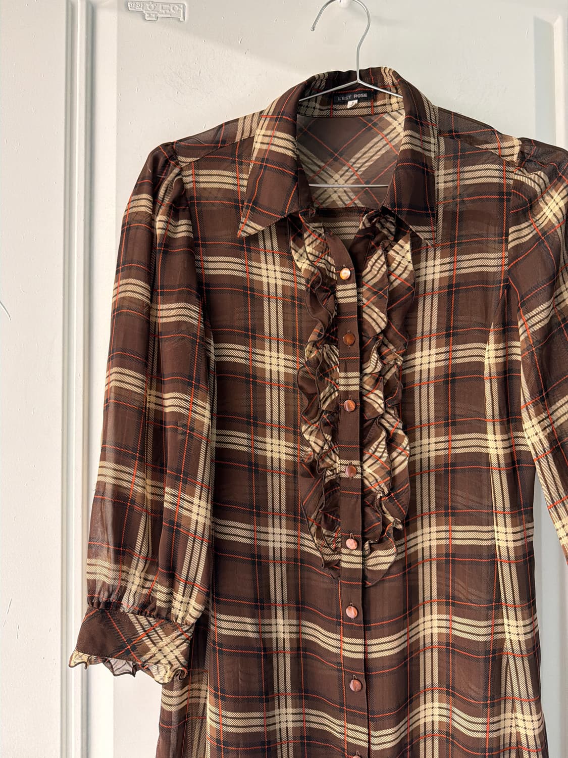 일본빈티지 L’EST ROSE 브라운 시스루 원피스 상품이미지7