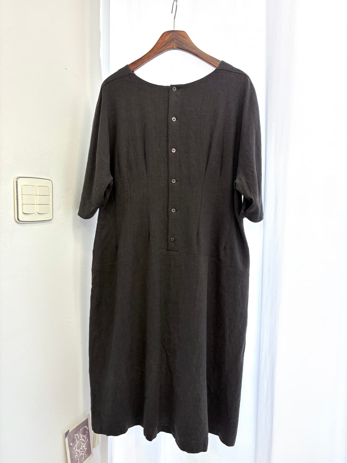 HIBI 다크브라운 린넨 클래식 롱 원피스 JPN  상품이미지5