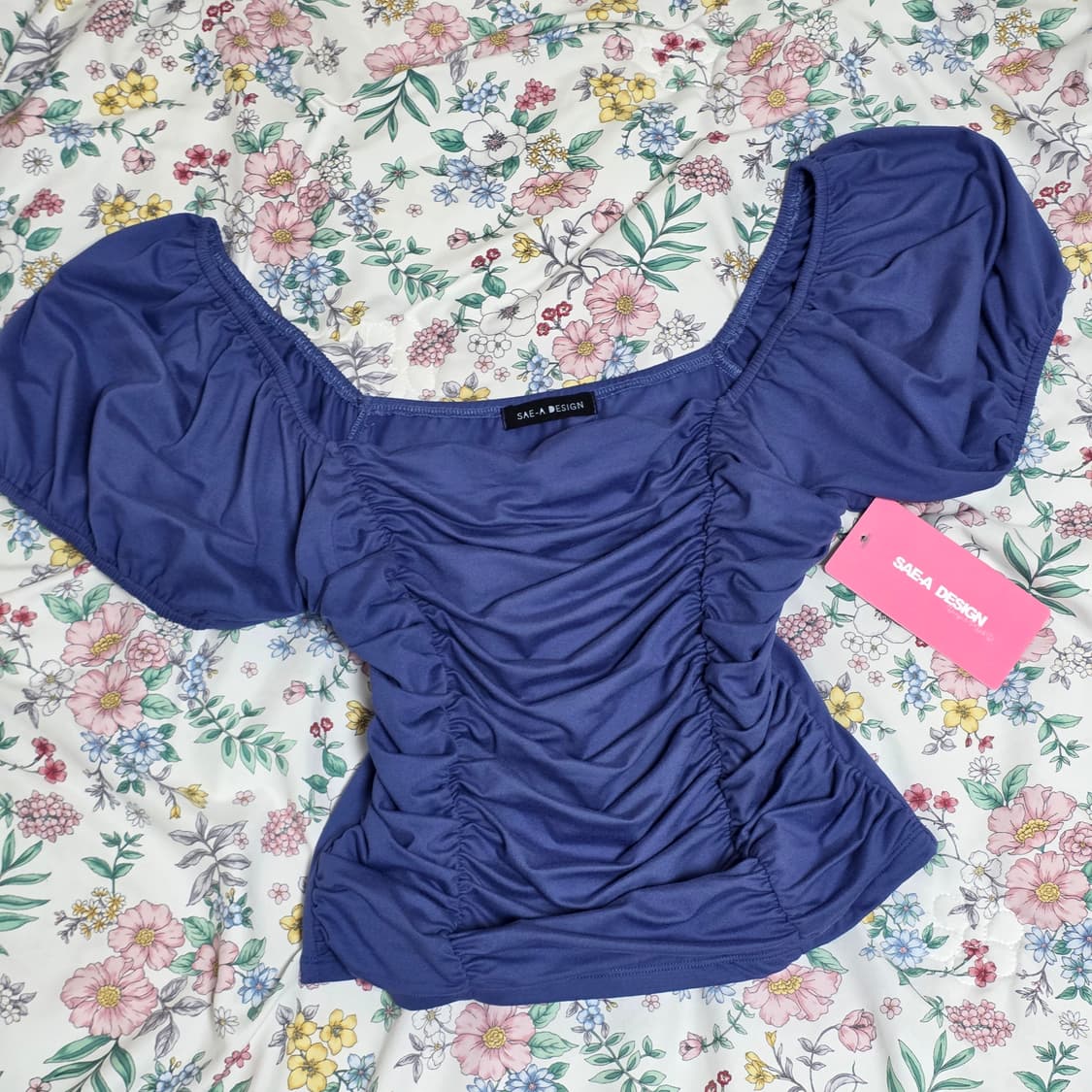 유럽빈티지)로맨틱 셔링 y2k 주름벌룬 여름 퍼프크롭탑블라우스 상품이미지2