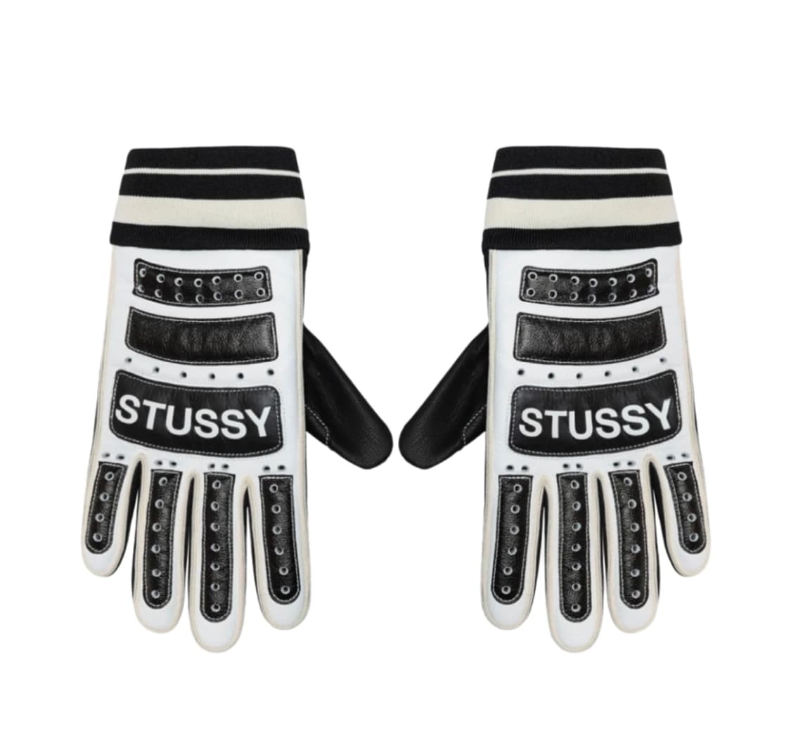 스투시 레더 바이크 글러브 블랙 화이트 상품이미지1