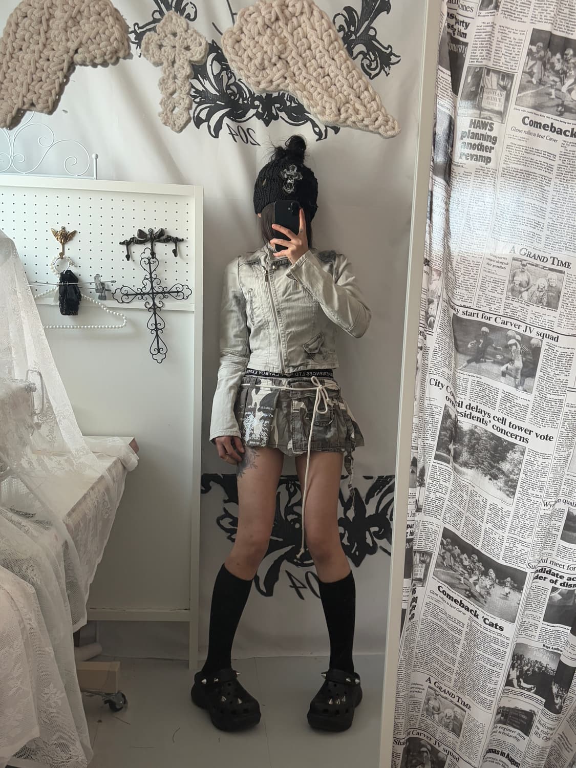 • Light Gray Tie Dye Crop Neck Buckle Ja 상품이미지5