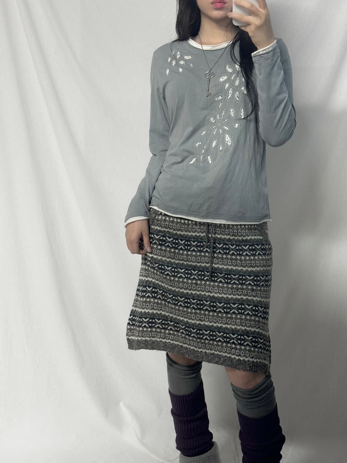 폴딩 케이프 레이어드 탑 니트 스커트 4pcs SET 상품이미지5