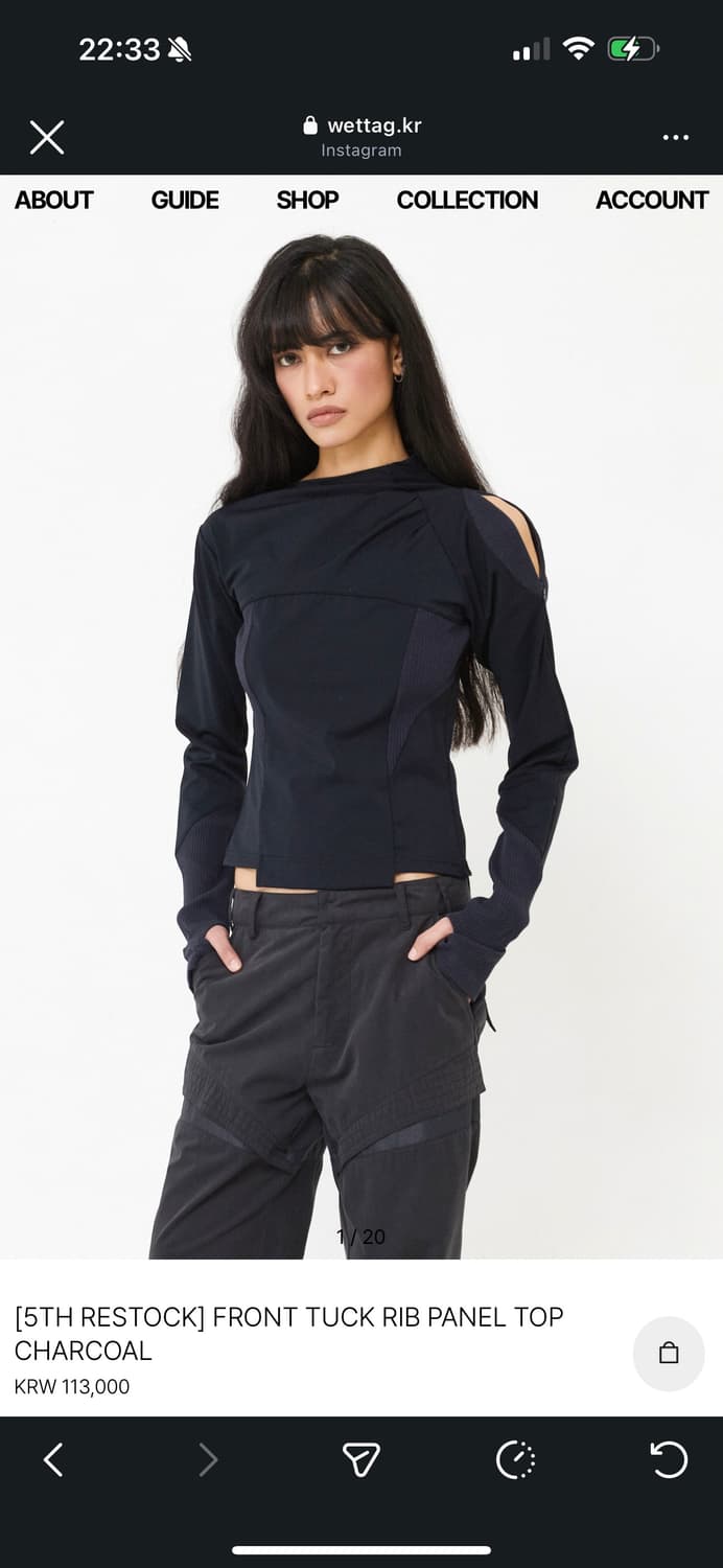 웻태그 FRONT TUCK RIB PANEL TOP CHARCOAL 상품이미지1