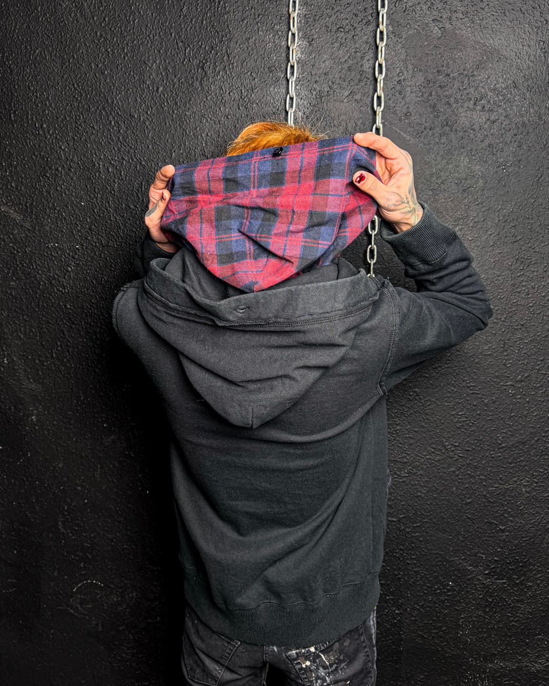 Roen - Check & Black Layered Hooded Zip- 상품이미지1