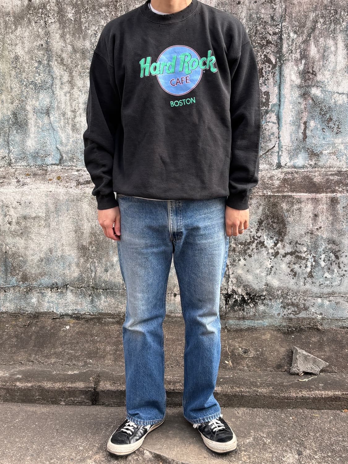 RH-06 빈티지 하드락 카페 스웻셔츠, 블랙 페이딩, 데미지 커스텀 상품이미지5