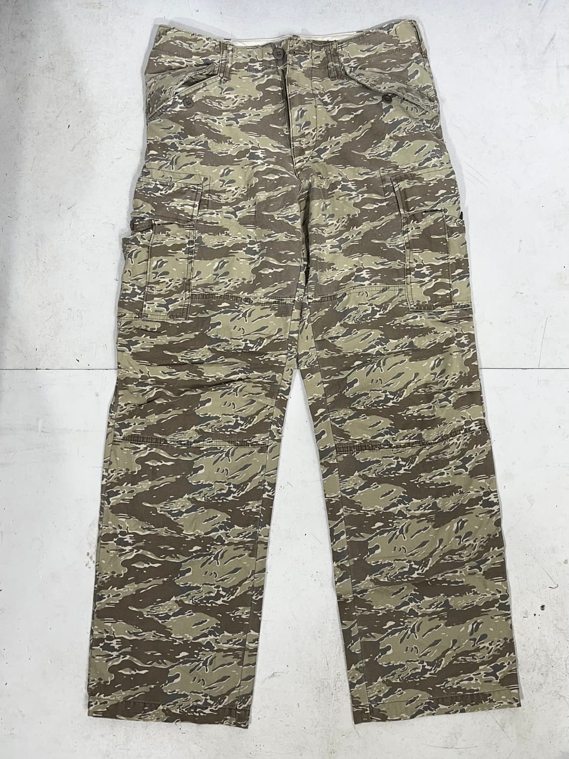 일본 빈티지 베이지 와이드 밀리터리 카모 카고 팬츠 S 상품이미지4