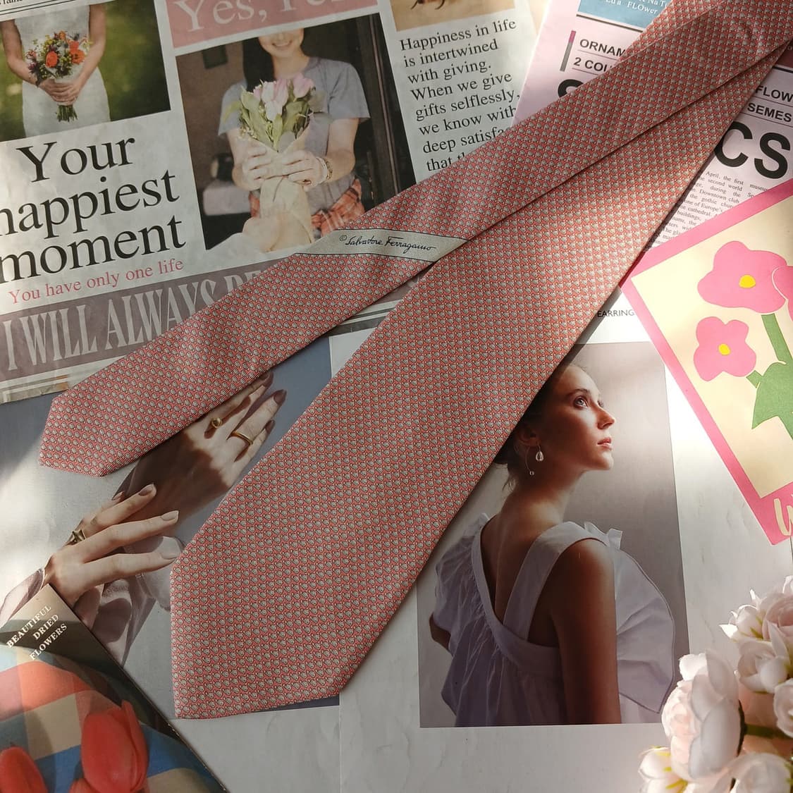 페라가모 실크 핑크 고래 패턴 넥타이 8.6cm A~B등급 A19422
 상품이미지4