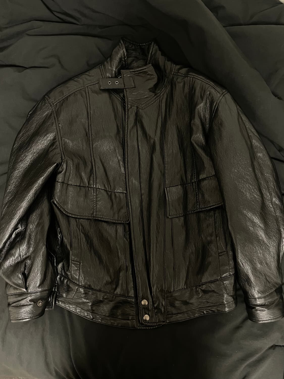 (거의 새상품) 오데스 빈티지 하이넥 레더 자켓 블랙 상품이미지3