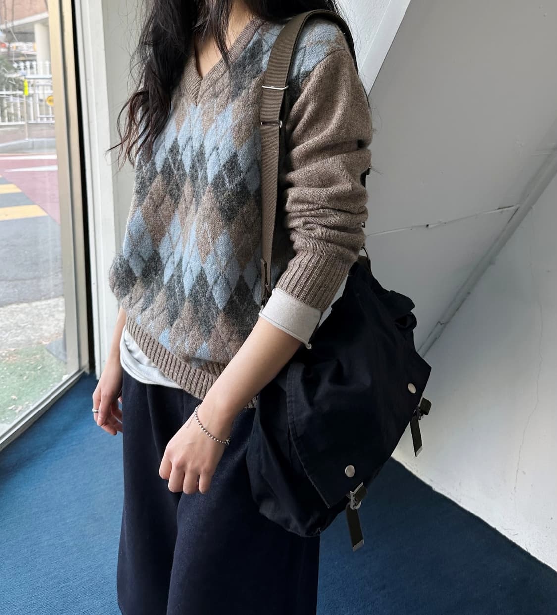 Dry boucle wool argyle pattern knit P/O 상품이미지10