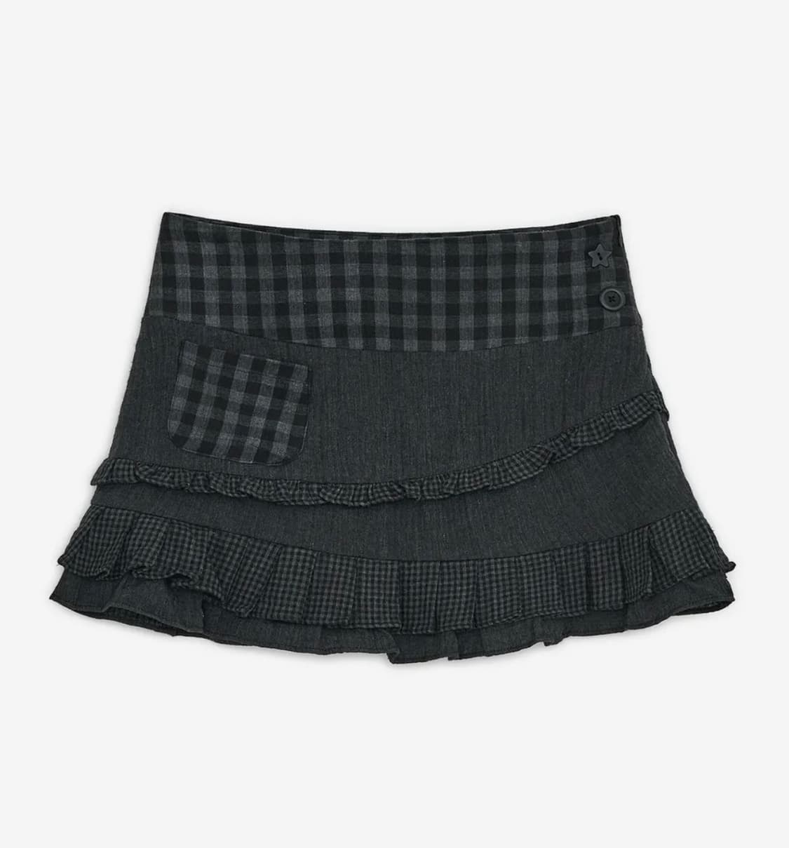 허그유어스킨 체크러플 미니 스커트 블랙 상품이미지1