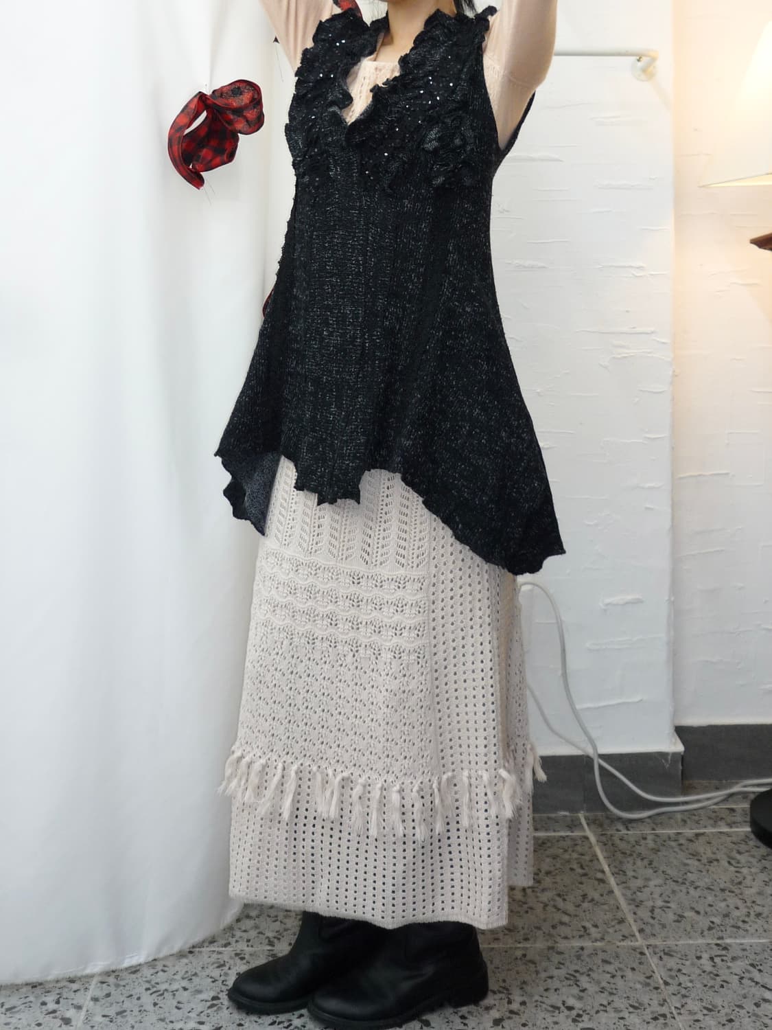 Charcoal flower point mini dress 상품이미지4