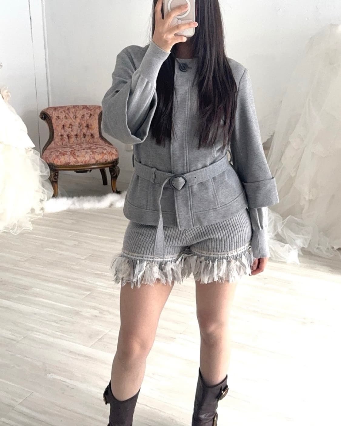 Light gray cotton half coat 상품이미지3