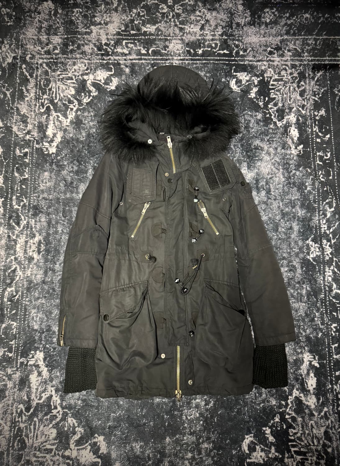 SLY Zipper detail black fur long jacket 상품이미지1