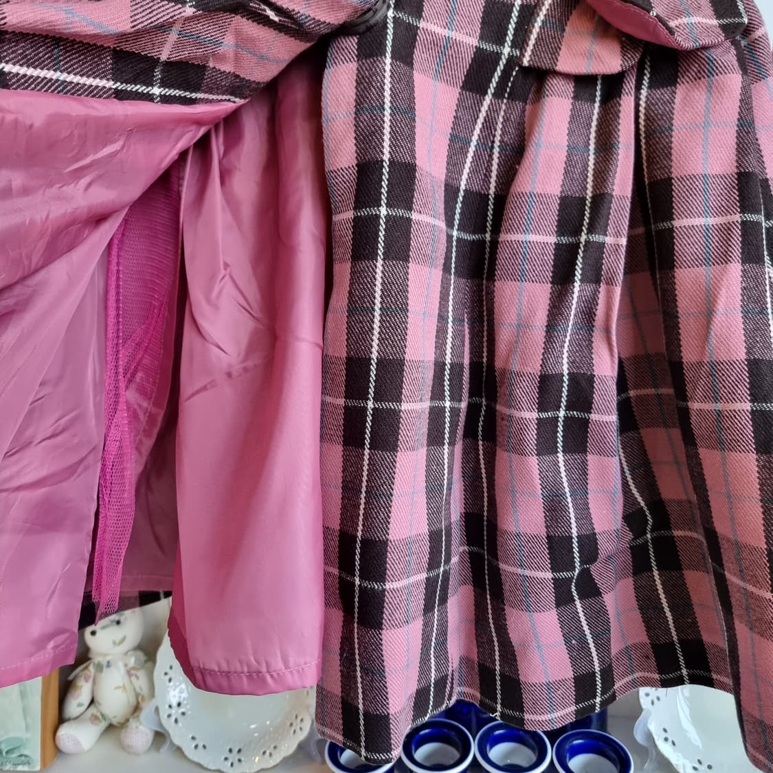 허니번치(Honey Bunch) 딸기초코 체크 빅카라 원피스형 코트 상품이미지5