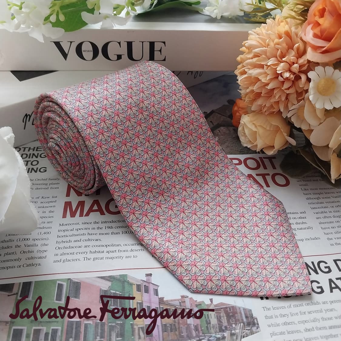 살바토레 페라가모 실크 나비 모티브 넥타이 8.2cm B등급 K2178 상품이미지1