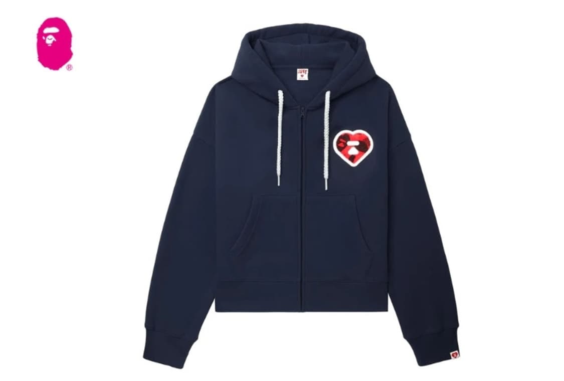 베이프 에이프 라인 XS 셔닐 자수 뱃지 후드 집업 네이비 상품이미지1