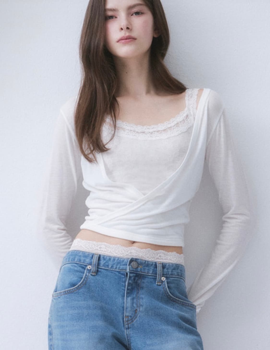 더티스 AIRY 3 LAYER LACE WRAP TOP 상품이미지2