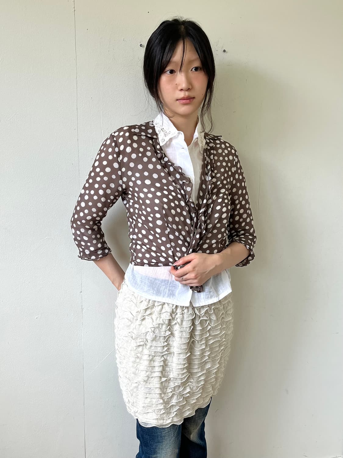Japan vtg 도트 시스루 가디건 상품이미지5