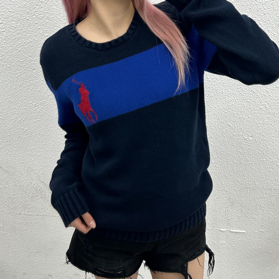 폴로 랄프로렌 빅포니 블루배색 네이비 니트 XL 상품이미지1