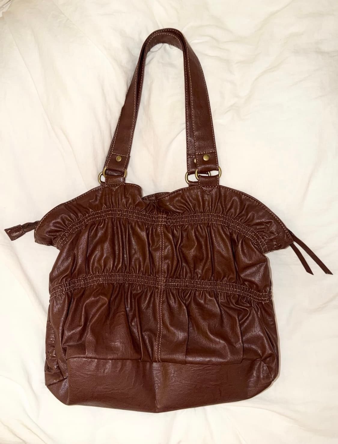 그런지페어리 브라운 레더 셔링 숄더백 모리걸 하구미 보헤미안 상품이미지8