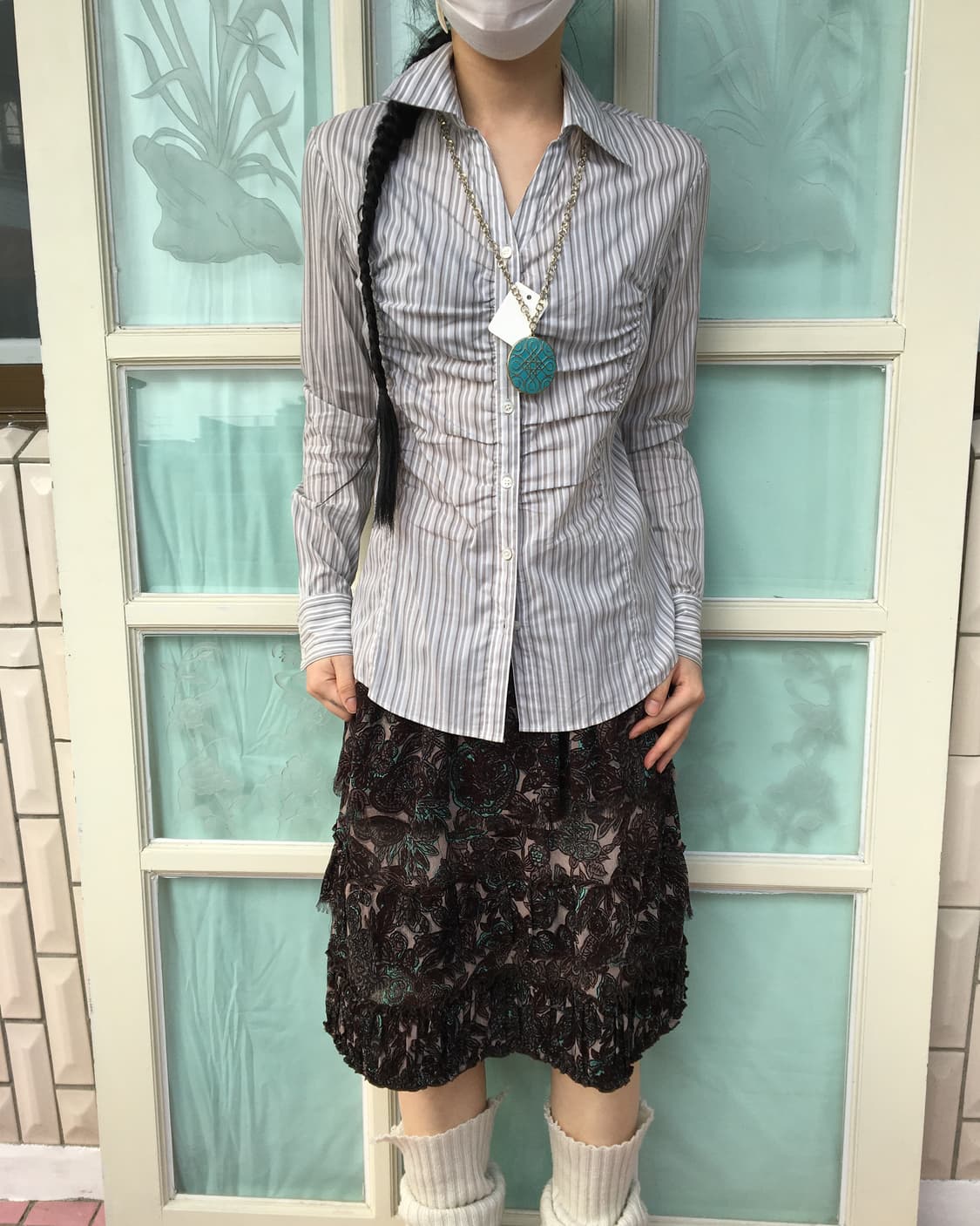 Stripe pattern shirring shirt 상품이미지1