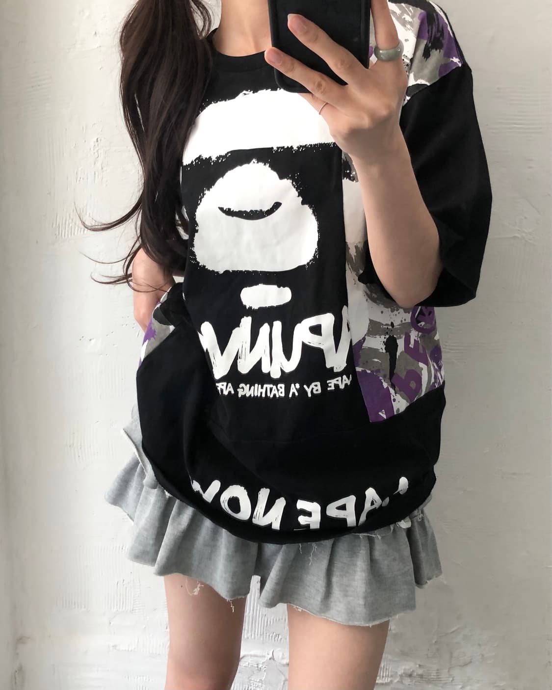 AAPE by A BATHING APE 에이프 프린팅 블랙컬러 티셔츠 상품이미지1