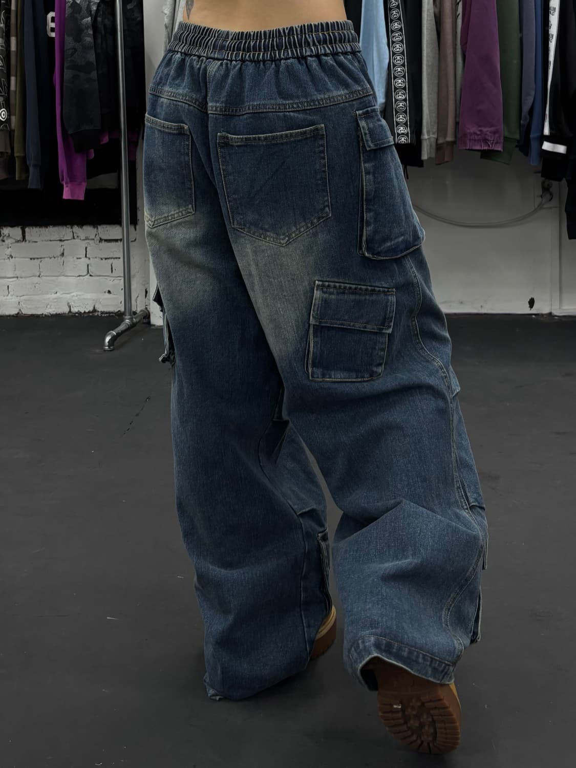 밴딩 와이드 데님 카고팬츠 상품이미지6