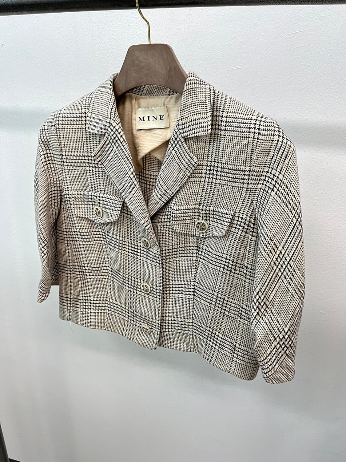 여) 마인 체크 린넨 크롭자켓 상품이미지1