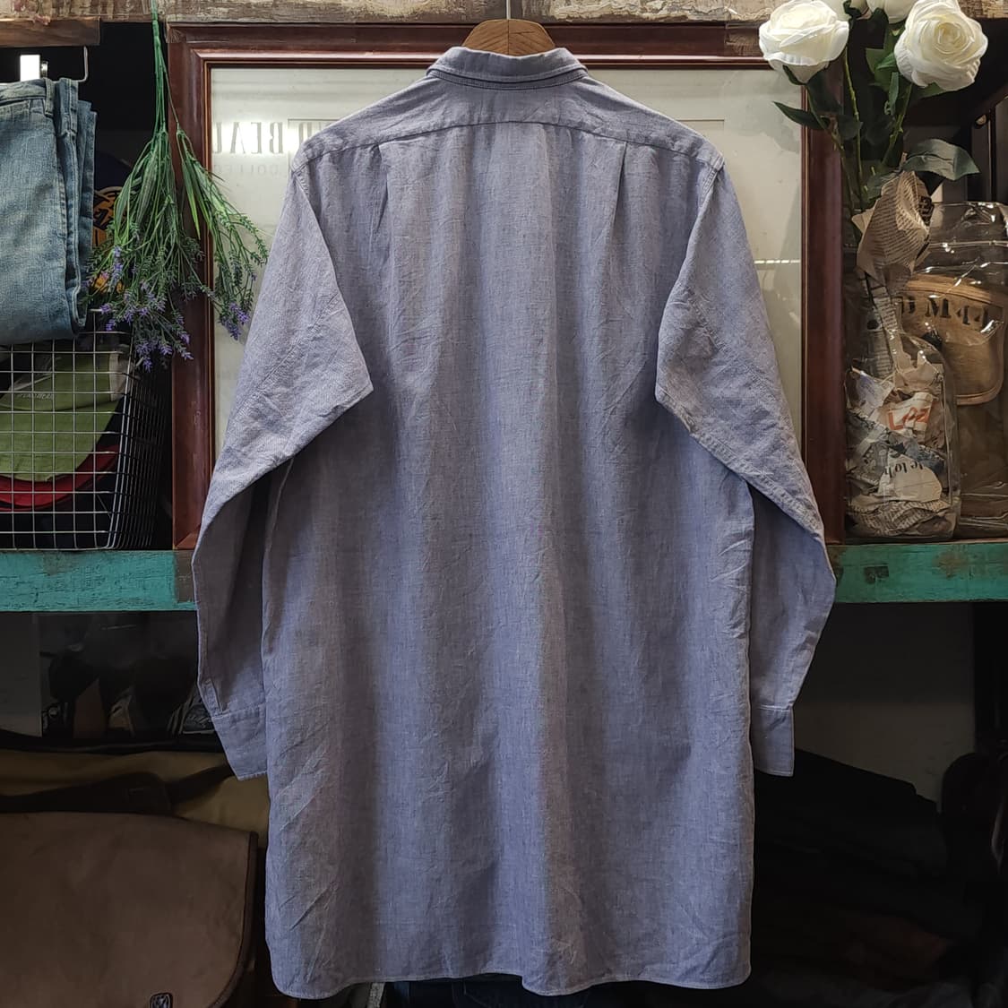 60s 프랑스 워크셔츠 가드너 빈티지 셔츠 라이트 퍼플 롱 튜닉 셔츠 L 상품이미지3