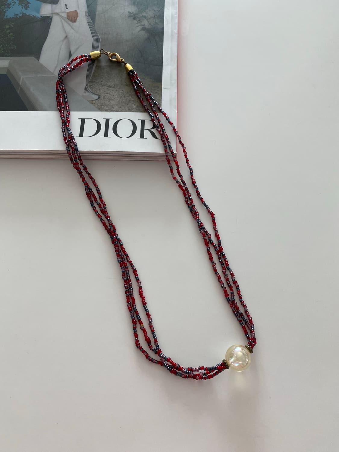 빈티지 비즈 레드 목걸이 상품이미지1