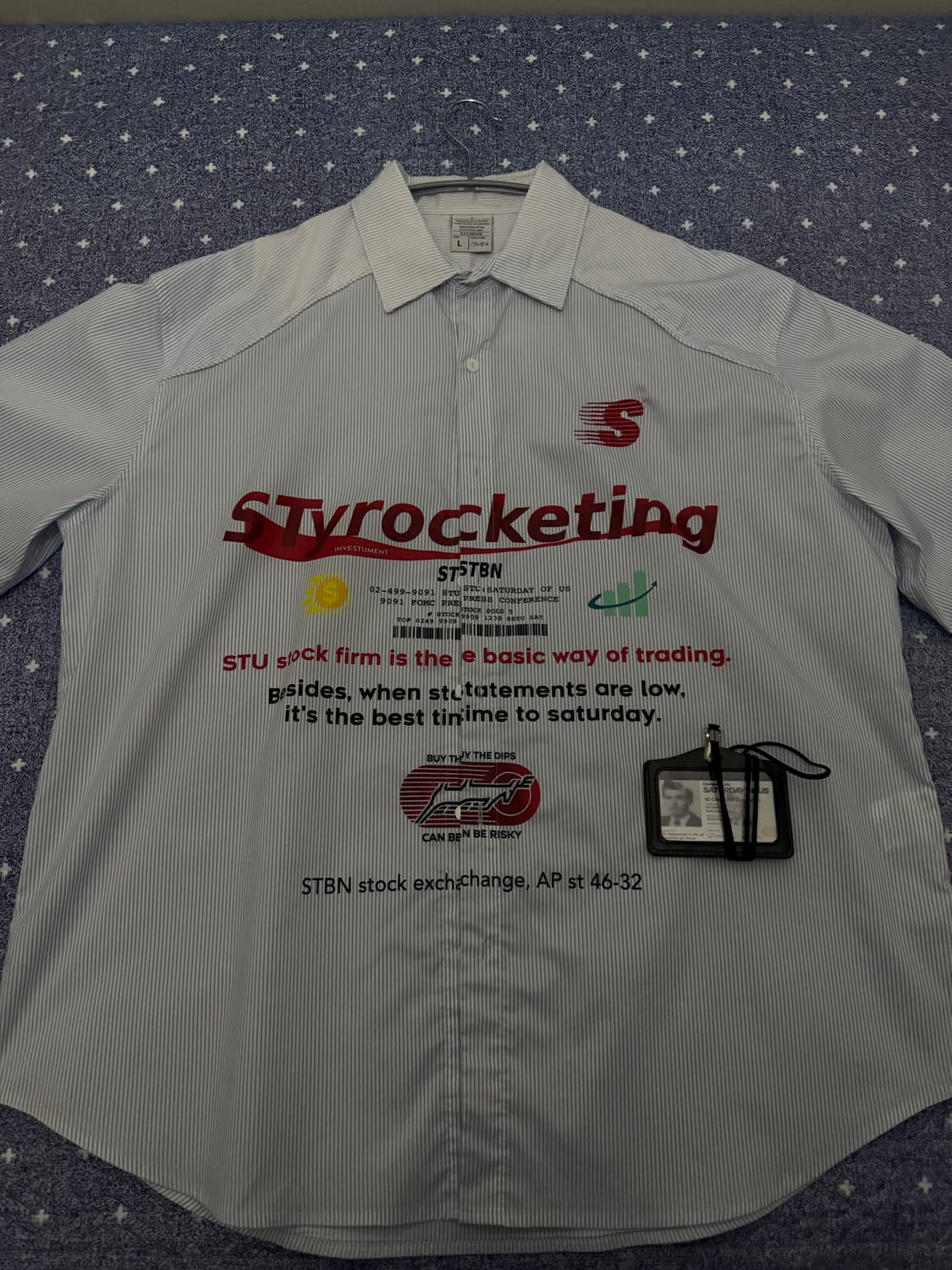 STU 프린팅 스트라이프 셔츠 스카이 블루 L 상품이미지2