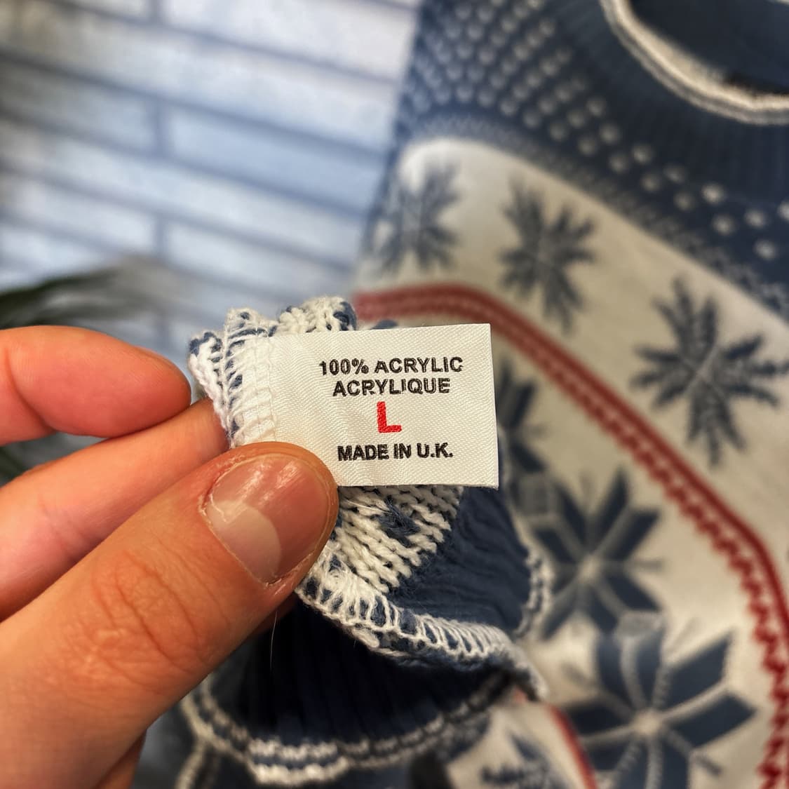  EURO VINTAGE 리브넥 노드릭 스웨터 도트 스노우 디테일 블루 상품이미지7