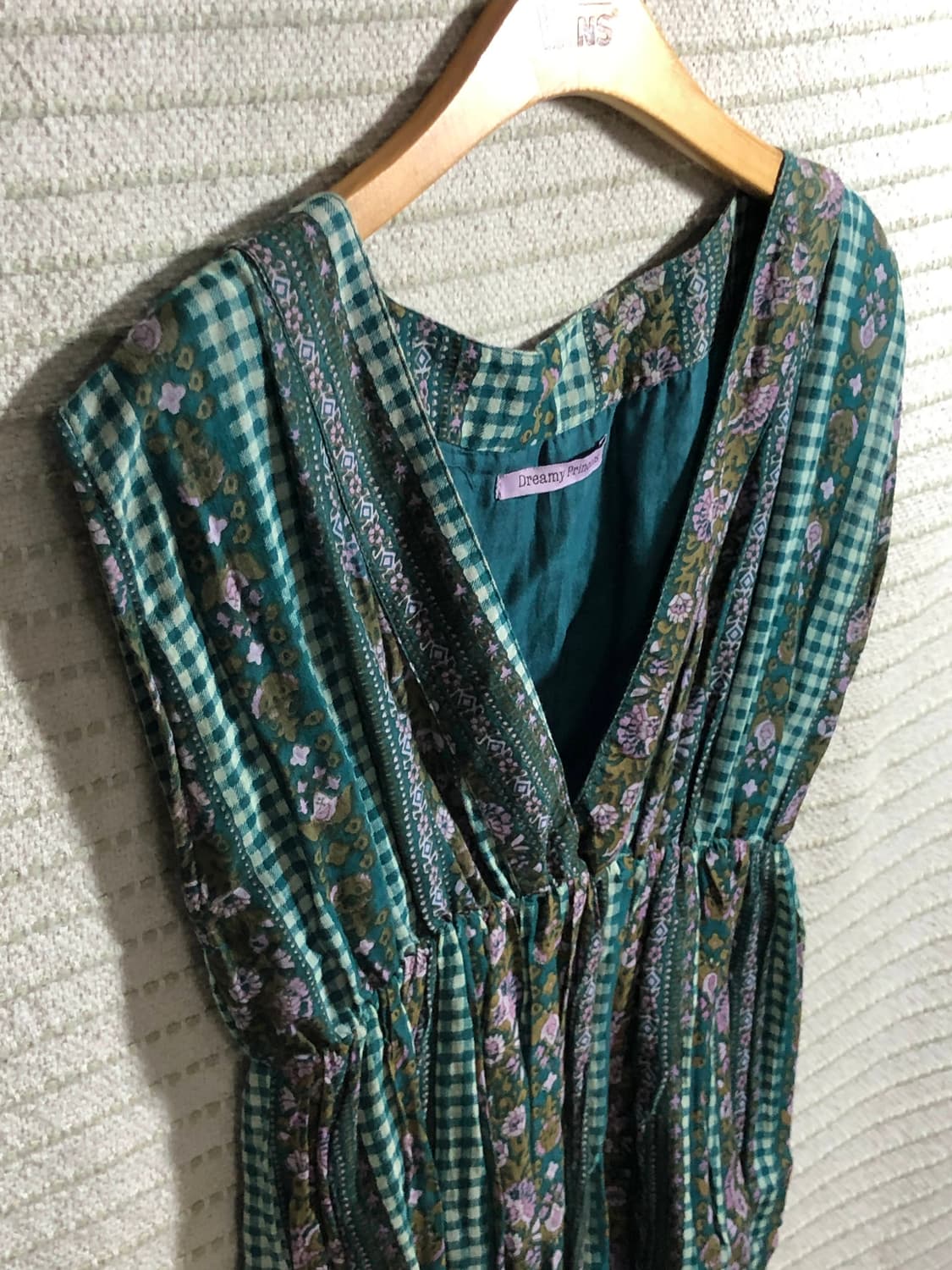 일본 빈티지 그린 플라워 패턴 플로럴 쉬폰 나시 모리걸 롱 원피스 상품이미지4